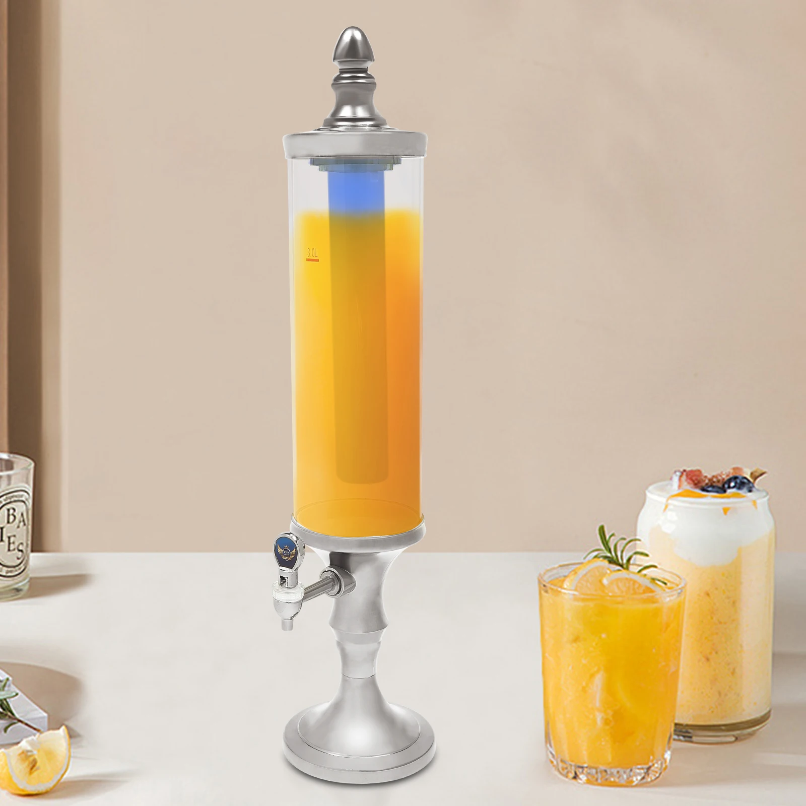 Drink Tower Dispenser with Ice Tube and LED Light - 3.2 Qt./3 L, Margarita  Mimosa Tower Drink Dispenser with Tap, Freeze Tube Keep Beverages Cold