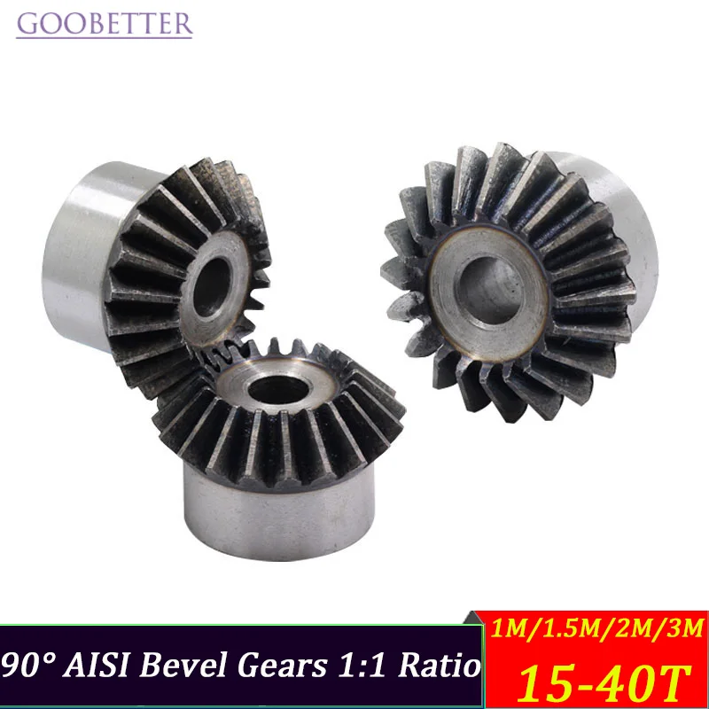 Bevel Gears 90° 1:1 Ratio AISI 1045 Hardened Teeth 1/1.5/2/3M Module 15-40T AGMA 9 for Machinery/Robotic/Automation
