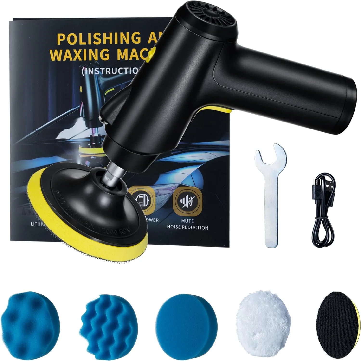 Car Polisher Waxer Electric Drill Tool Kit 3 Speeds 4000 mAh 1600RPM For Detailing Polishing Repair