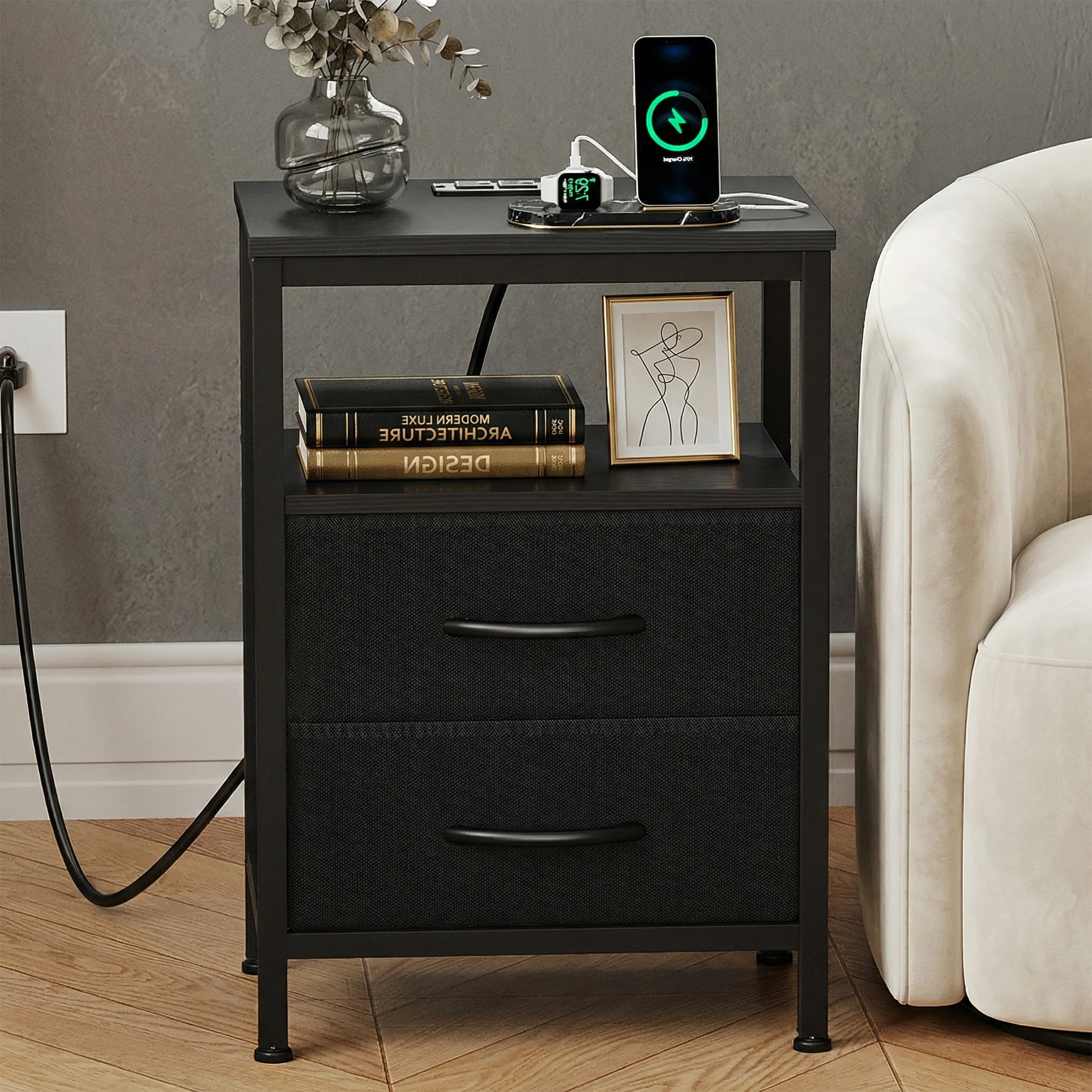 nightstand with charging station overview