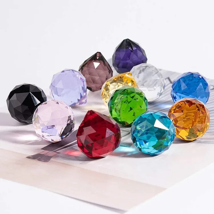 15mm/20mm/30mm/40mm 10 Pcs Color K9 Crystals Glass Faceted Hanging Ball Prism for Mariage Wedding Parting Hotel Home Decoration
