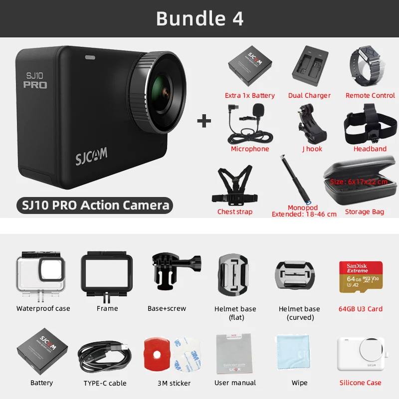 cheapest action camera Original SJCAM SJ10 Pro Action Camera 4K 60FPS WiFi GYRO Live Streaming Touch Screen 8x Zoom 10 Meters Body Waterproof Sports DV action camera battery life Action Cameras