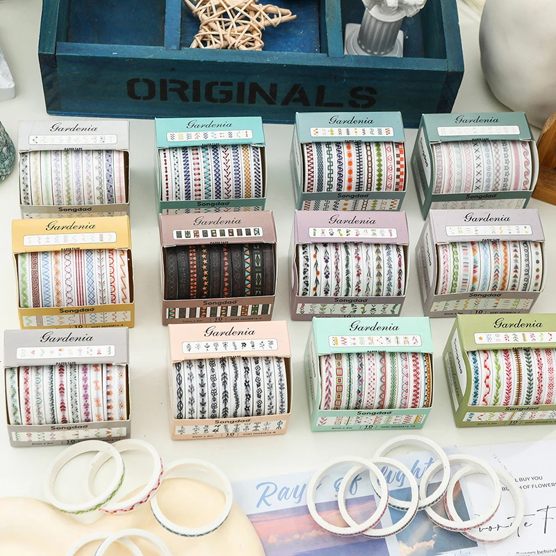 Washi Tape Set 10 Rolls Scrapbooking Supplies Rainbow Cinta Adhesiva Decorativa Journal Diary Tapes