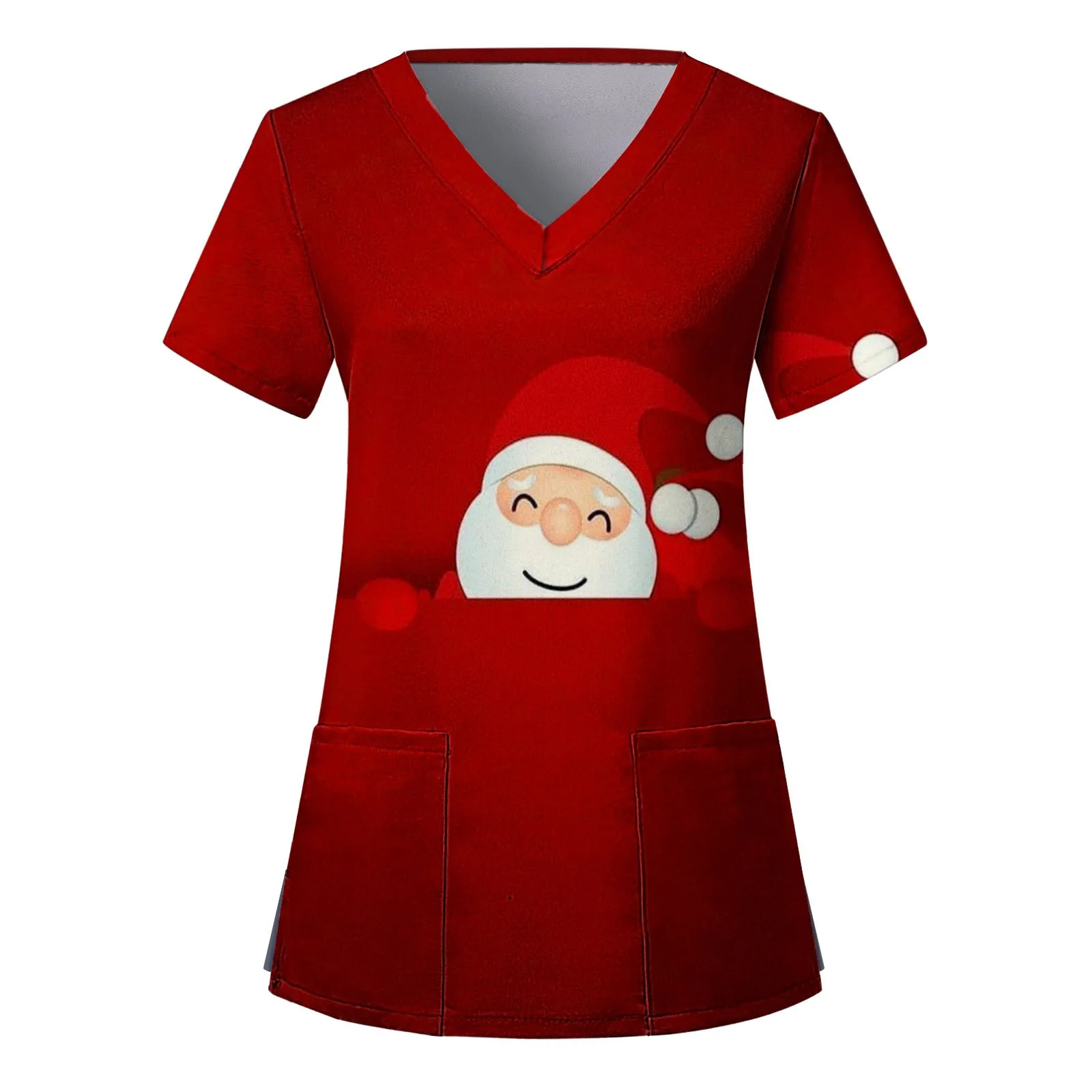 Nurse scrubs top Nurse Uniform Scrubs Women Christmas Print Short Sleeve V-neck Tops Working Uniform Medical Nursing Xmas Workers Scrubs Workwear