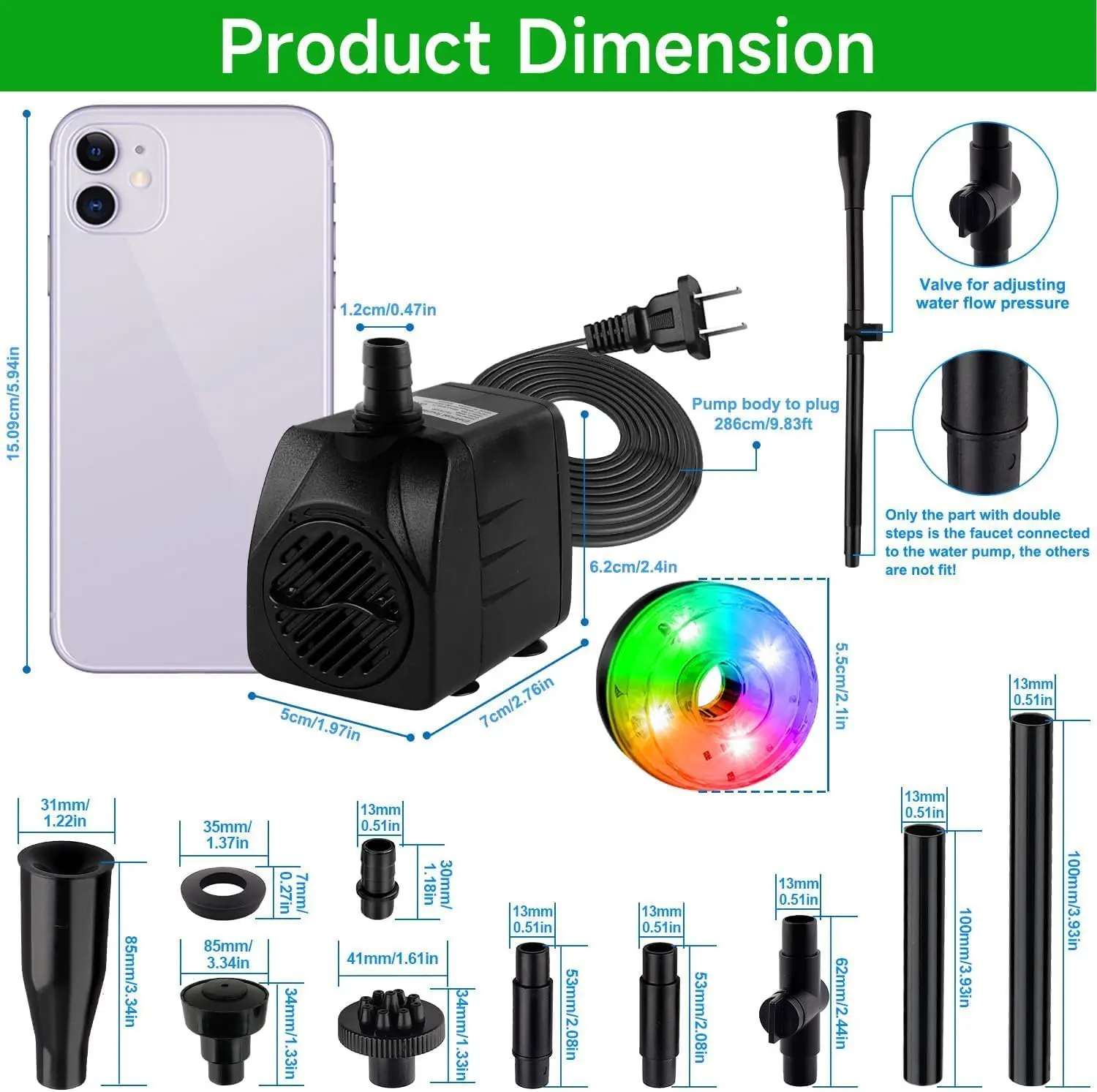 รูปสินค้า ปั๊มน้ำพุ LED 15W 800L/H สวน/บ่อปลา