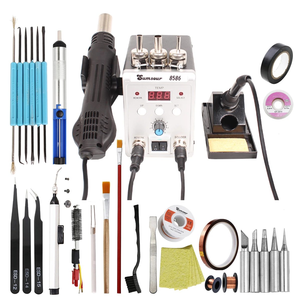 8586 Soldering Station 2 in 1 LCD Digital Display Rework Welding Station Air Gun Solder Iron Welding Desoldering Repair Tools