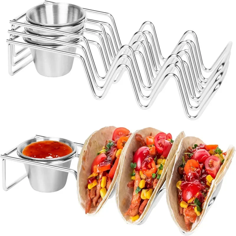 1pcs Food Grade W-type Stainless Steel Mexican Pizza Roll Shelf Burrito Potato Chips Rack Shells Taco Holders Rack Pancake