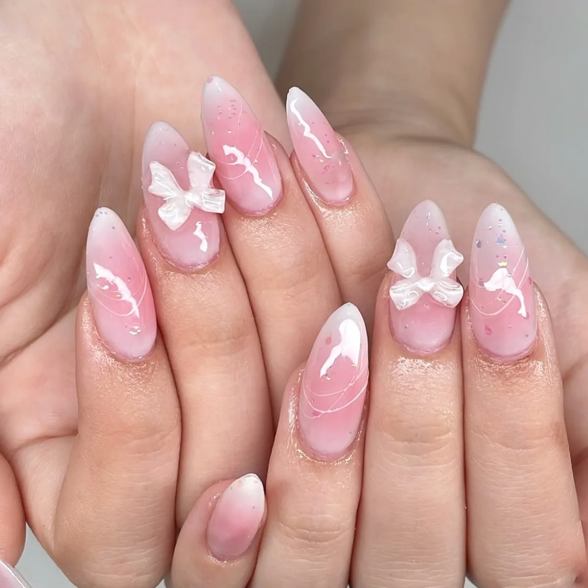 Fake Nails French Press on 3D Bowknot Full Cover for Women and Girls DIY Manicure 24Pcs