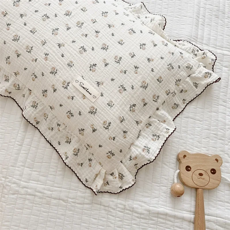 Cotton Muslin Baby Pillowcase Floral Print Newborn Pillow Case Pillow Cover for Babies 30x50cm 48x74cm Kids Bedding Sets baby pillowcase
