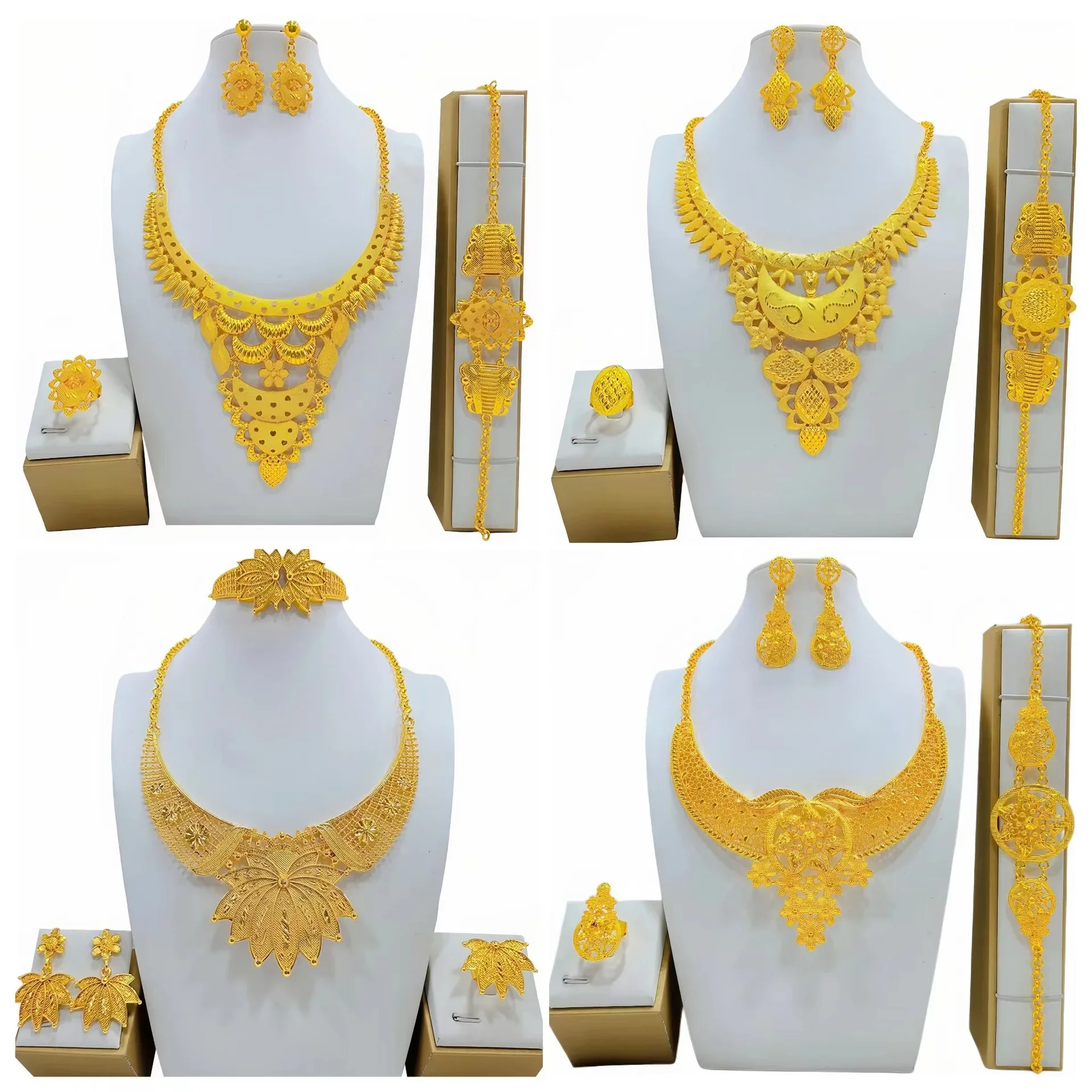 

Trend Gold Color Jewelry Set Dubai Big Circle Piercing Earrings Pendant Arab Wedding Ethiopian Women Necklace Jewelry Party Gift