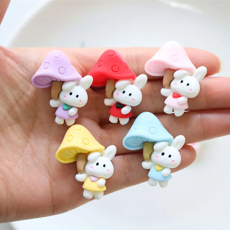

10pcs Kawaii Resin Flatback Mini Rabbit Mushroom Charms Cabochons Embellishments for DIY Ornament Crafts Hair Clips Making A14