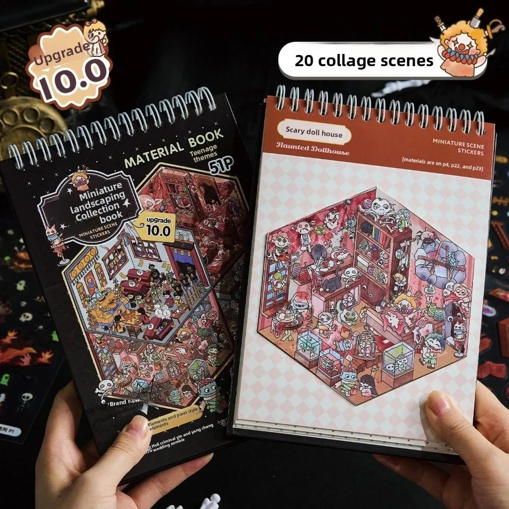 New Horror Theme Cabin Scene Stickers PET 3D Miniature Houses DIY Crafts Cartoon Town Visual Stacking Sticker Creative Play