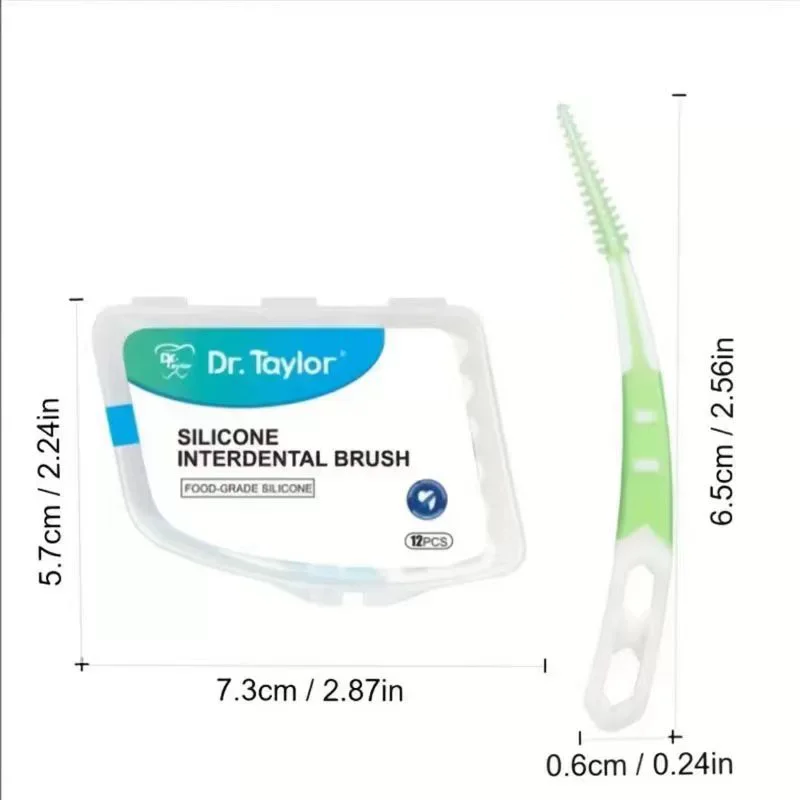 12개입 치과용 실리콘 치간 칫솔 일회용 치아 사이 청소용 구부러진 구강 관리 재료 도구