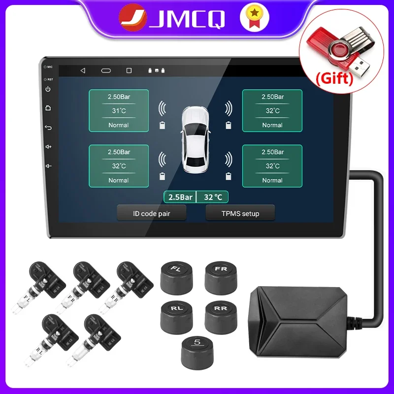 Car Tire Pressure Monitor USB Android TPMS 4-5 Sensors For Car Navigation Radio