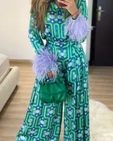 Fashion Printed Shirt Tops For Women European And American Style New Loose Wide-leg Trousers Street Style Casual Suits - Image 5