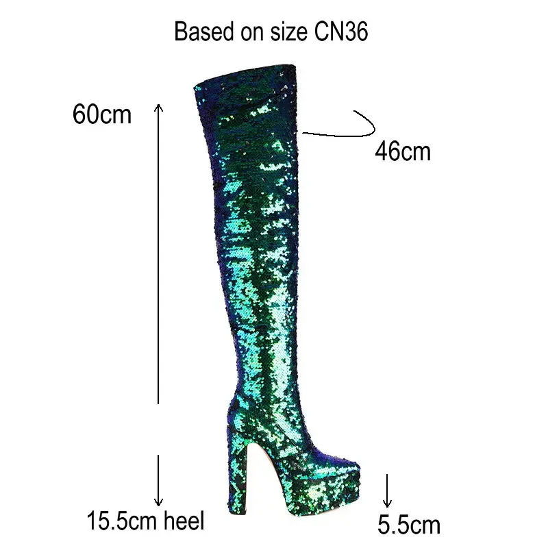 Sequins Glitter Over-the-Knee Stiletto Boots Detail 2
