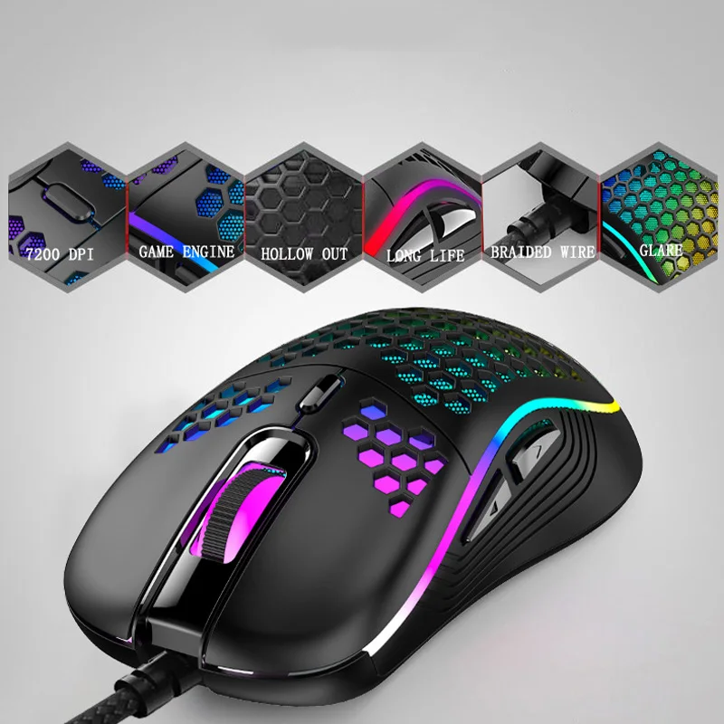 Ergonomic Wired Gaming Mouse Honeycomb Hollow Design Backlit Mouse 4800 DPI Gaming Mouse PC Notebook Office RGB Luminous Mouse top wireless mouse