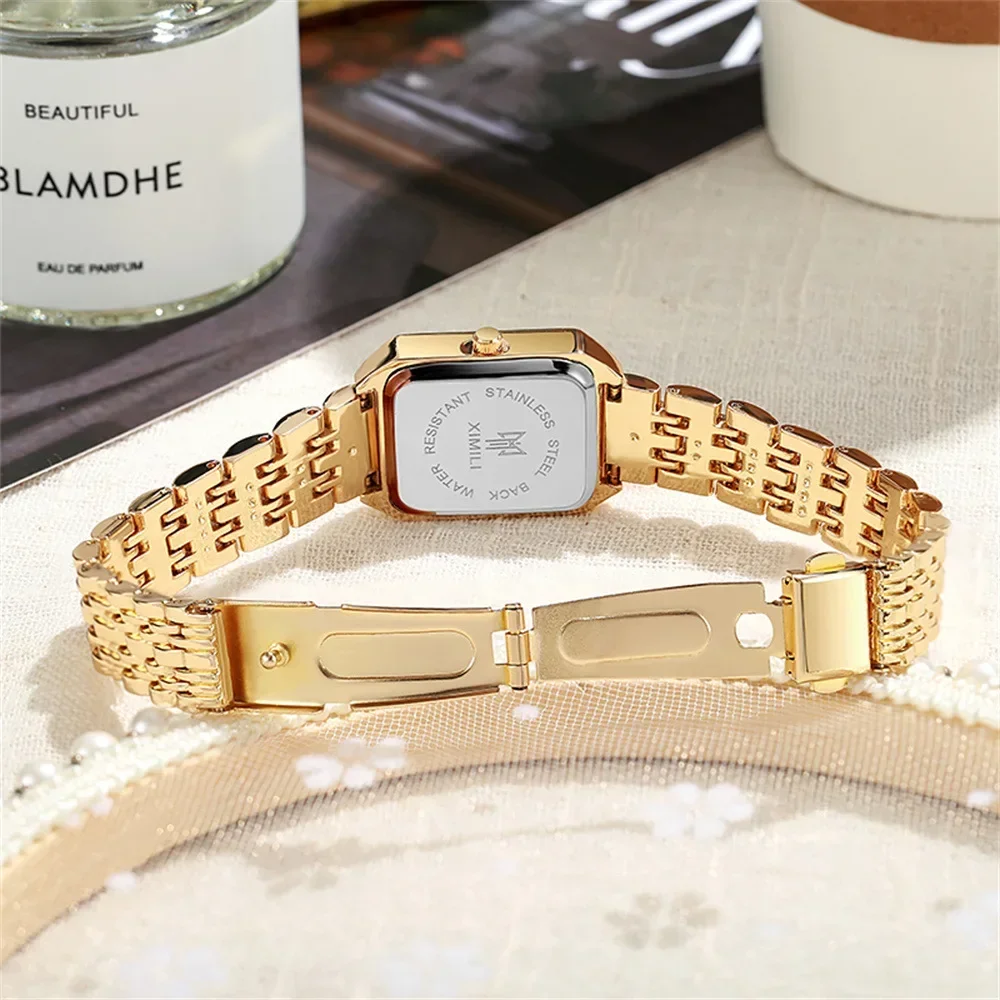 2026 Fashion Women's Quartz Watch Simple Square Silver Gold Gold Plated Women's Watch Corporate Alloy Folding Clock Holiday Gift