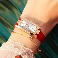 Vintage Women Watches Fashion Rhinestone Rectangle Ladies Leather Band Quartz Watch 2