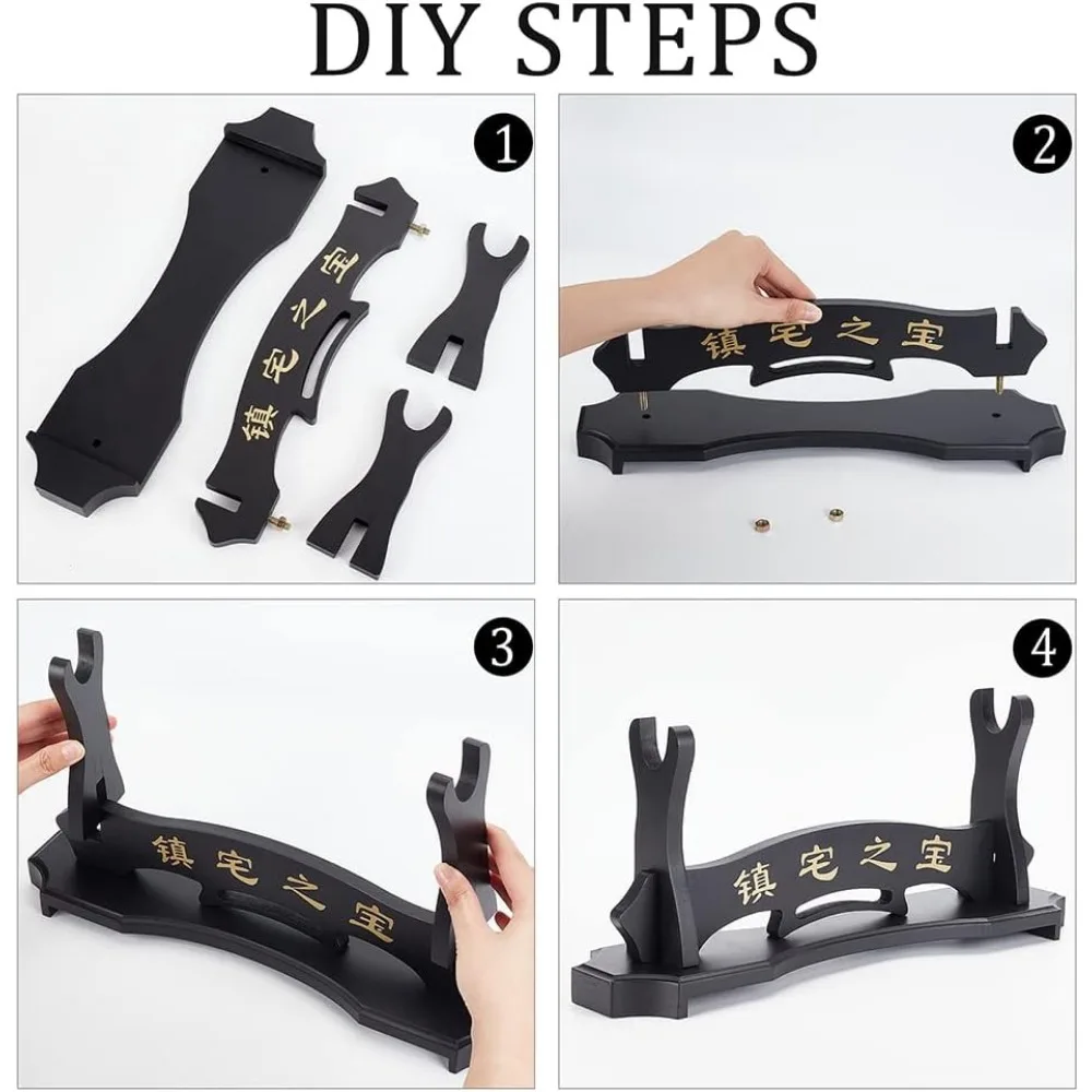 Wooden Sword Rack Samurai Sword Display Stand Black Display Stand with Chinese Character for Katana Wakizashi and Tanto sword display stand