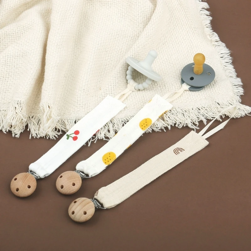 Cute Cotton Wooden Pacifier Clip 3Pcs for Baby Girl Boy Soother Chain Holder Babies Newborn Teething Toy Shower Gift pacifier chain,pacifier clip,pacifier accessories,teether clip