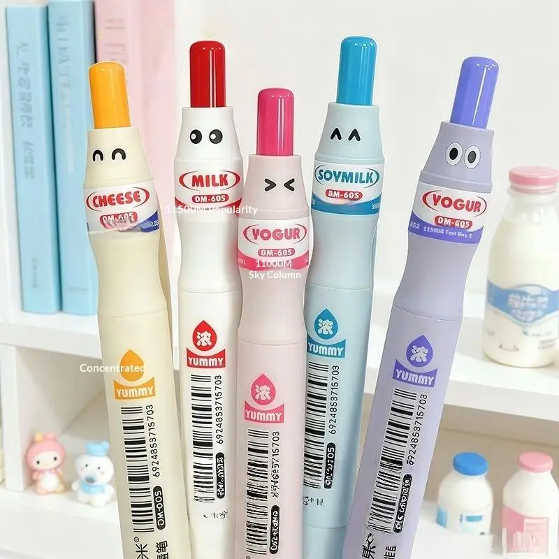 5Pcs 0.5mm 대용량 재미있는 빠른 건조 펜 크리 에이 티브 우유 병 젤 펜 간단하고 귀엽고 세련된 검은 펜