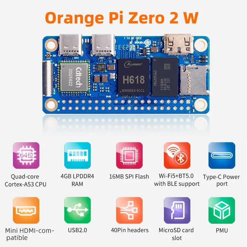 Laranja pi Zero Placa de Expansão Opcional Mini pc Lpddr4 Allwinner H618 Quad-core Cortex-a53 Wifi5 Mais Bt5.0 w 4gb 2gb 1.5gb 1gb - Imagem 2