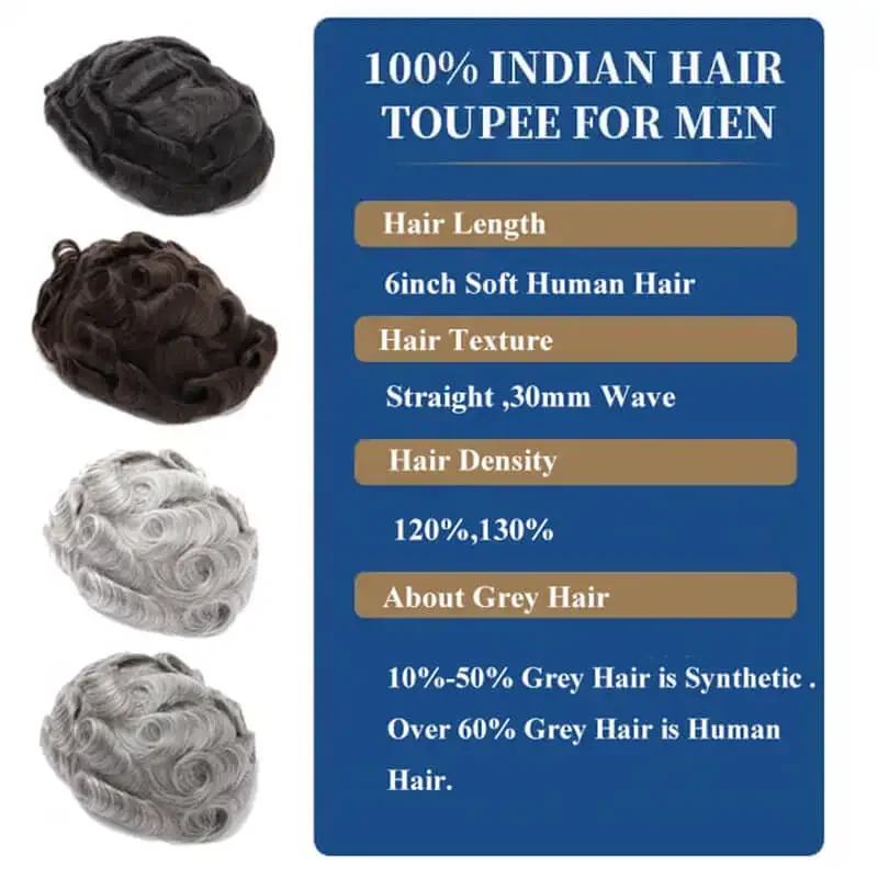0.04-0.06mm Male Hair Prosthesis Soft Knotted Skin Toupee Men Durable Wigs 100% Human Hair System Unit Capillary Prosthesis 4