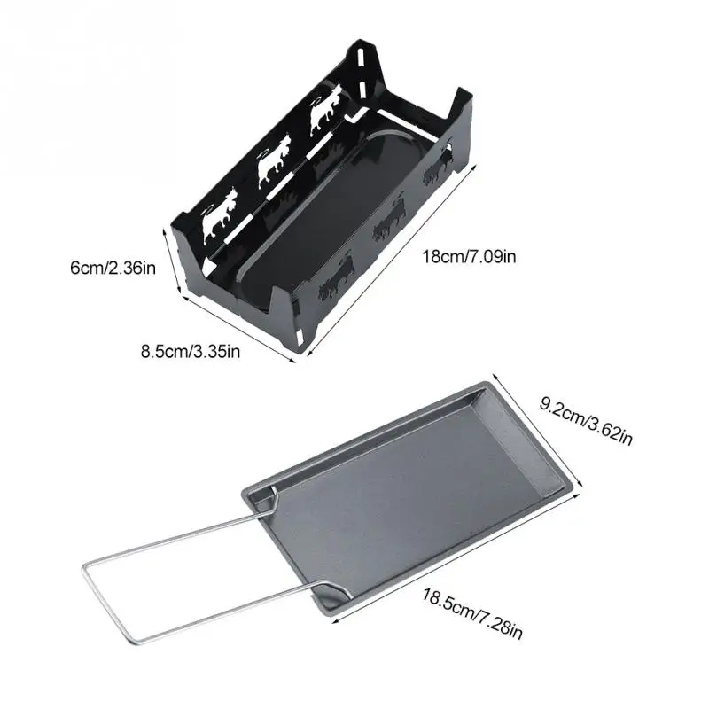 Metal Carbon Steel Mini Cheese Raclette Non-stick Coating Candles Heated Baking Tray Foldable Handle with Spatula Cook Set cheese baking tray