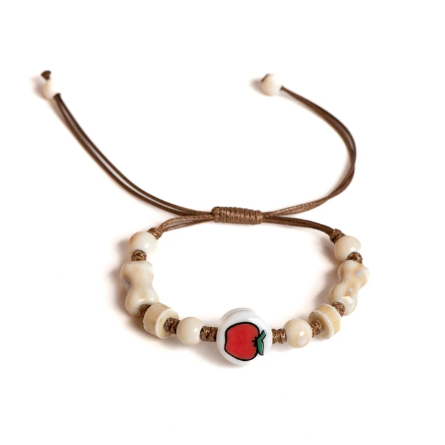 Handmade Apple Ceramic Bracelet Adjustable Woven Cord Cute Cartoon Style Jewelry for Gifts