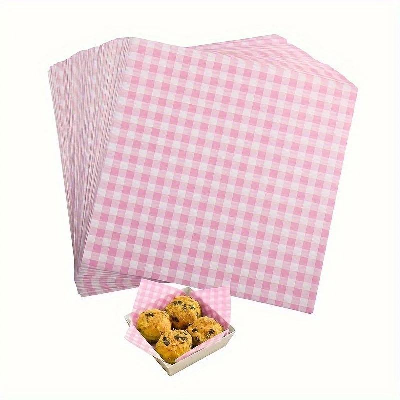 100PCS Pink Grease-Resistant Food Wrapping Paper Sheets 18×18cm Square Coated Oil-Proof... - SKU GRFW1537 - UGI Packaging