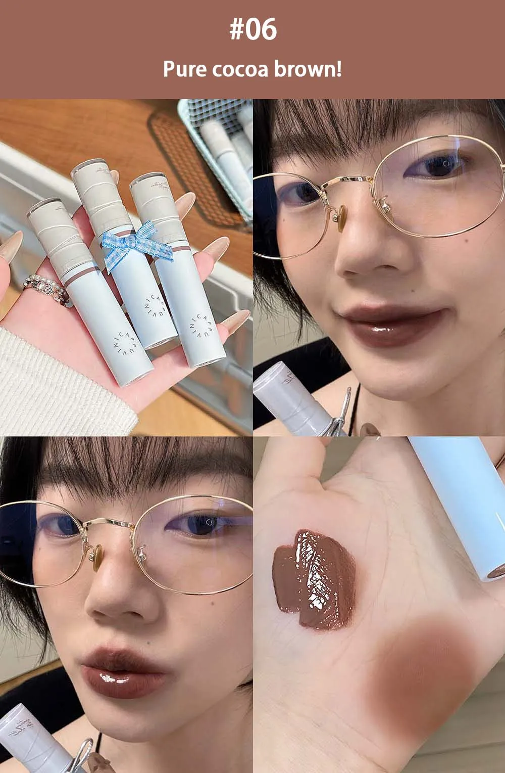 Hydrating Mirror Glossy Liquid Lipstick Reddish Brown Lip Tint_voghion.com