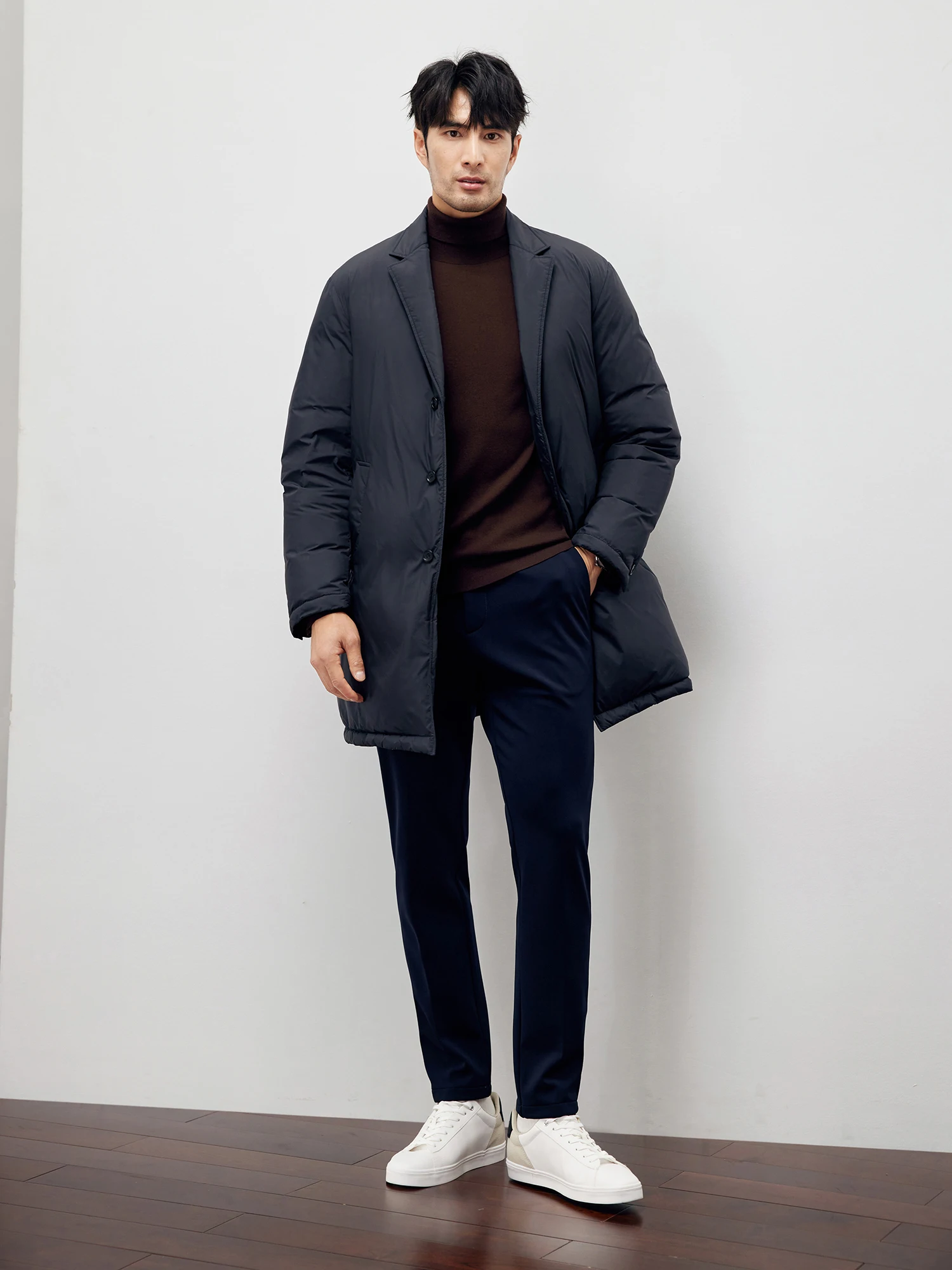 Gentleman's winter high fluffy warm men's suit collar medium length warm thick coat DAD294