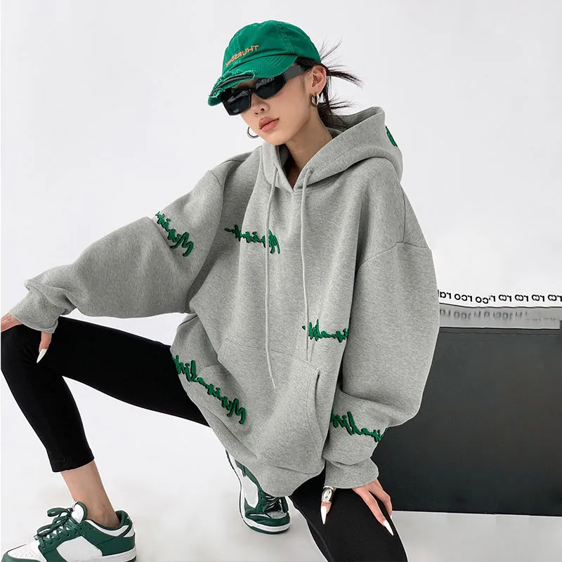 

Women's Loose Batwing Sleeve Sweatshirt, Korean Embroidery Tops, Young Lady Fashion Streetwear, Autumn, Winter
