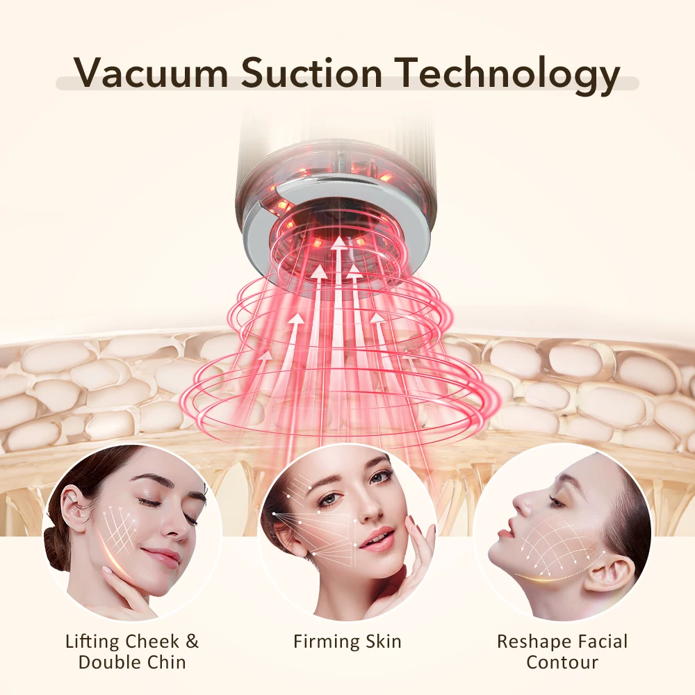 EMS Face Lifting Device Negative Vacuum Suction Firming Tightening V-Shaped Stimulator Facial Beauty Machine 4 LED Light Modes