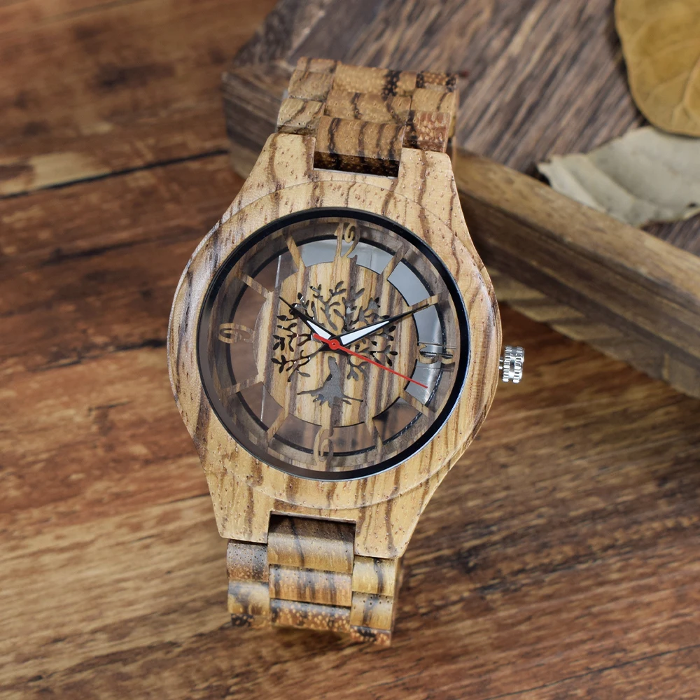 Men's Handmade Luminous Wooden Wrist Watch - Classic Analog Quartz Design