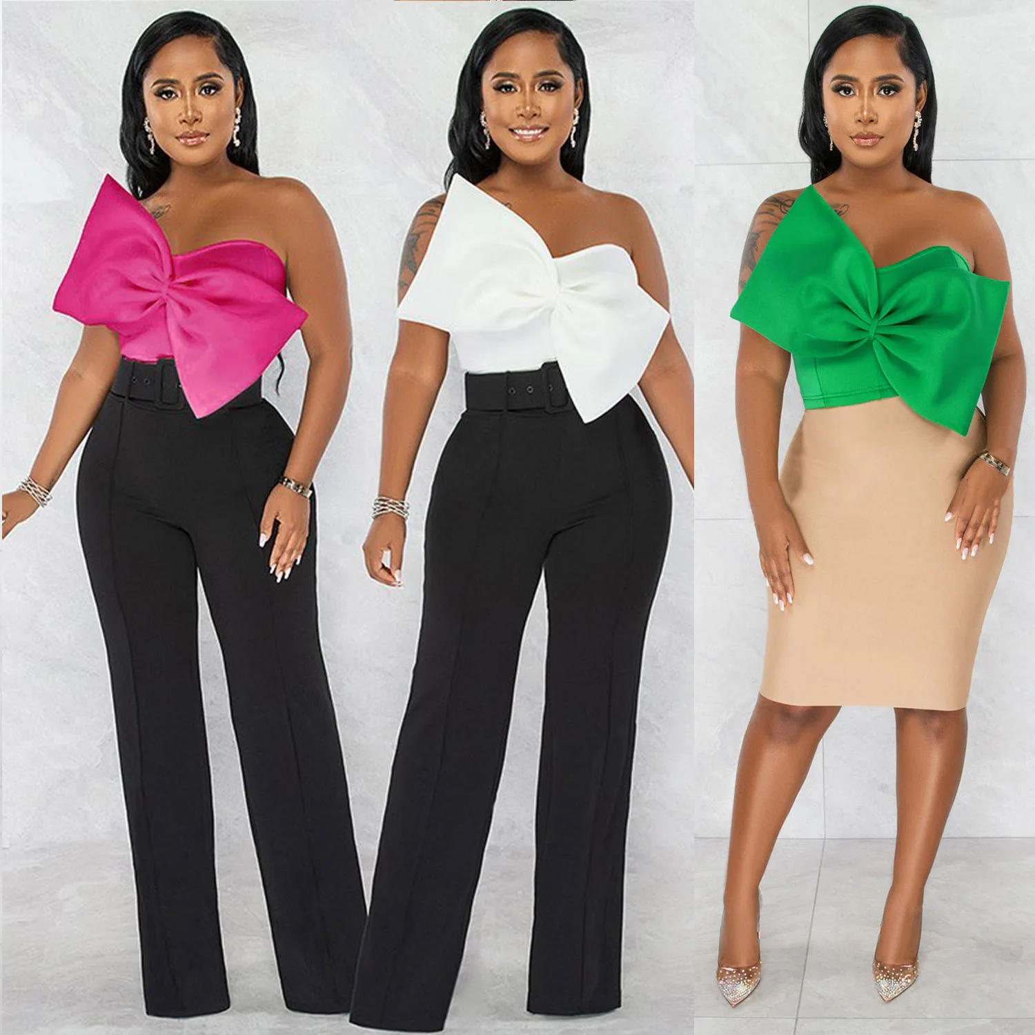 

Sexy Bow Strapless Women Crop Top Summer Sleeveless Slim Tank Tops Elegant Bowknot Tees Streetwear Club Party Matching Outfits