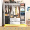 4 Doors Armoire Wardrobe Closet with Mirror, LED Armoire, Wooden Armoire Storage Cabinet with Hanging Rod,White 3