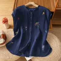 Women's Linen Sleeveless Shirt Fashionable Summer Blouse Casual and Versatile Cotton and Linen Vest All-match Top for Women - Image 2