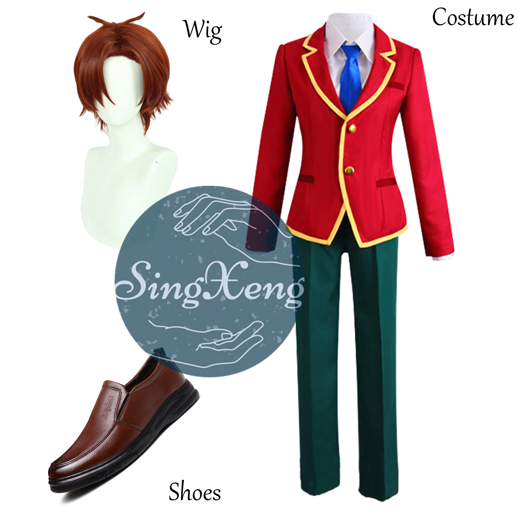 SingXeng Ayanokouji Kiyotaka Cosplay Costume Short Wig And Sheos Anime Uniform Red Jacket Tie Pants Suit Customize Halloween