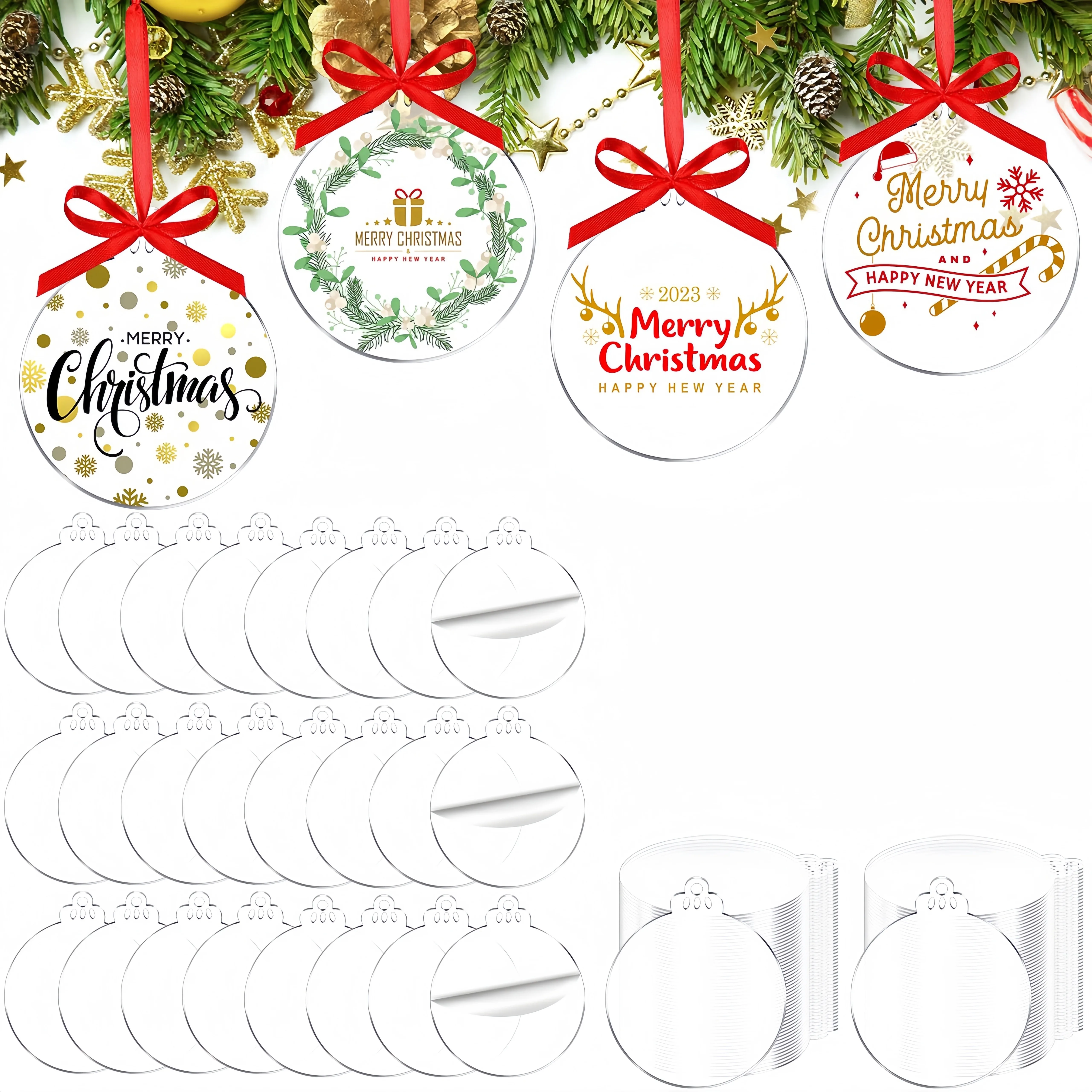 50pcs Christmas Hallowmas Clear Acrylic Ornament Blanks Bulk Round Acrylic Discs Ornament Vinyl Christmas Hanging Cir_voghion.com