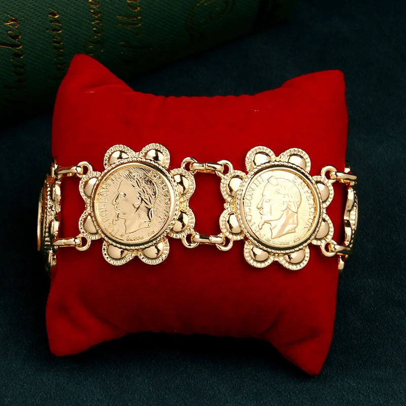French Coin Gold Plated Napoleon Figure Commemorative Bangle Bracelet for Women bangle bracelet