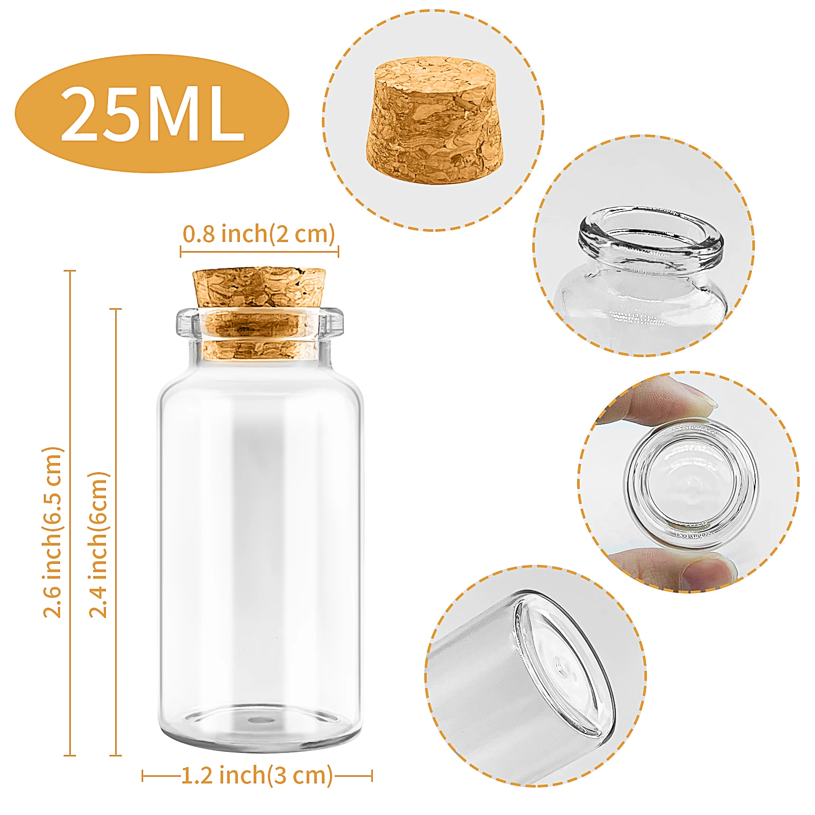 Mini Glass Bottles 25ML Clear With Cork Stopper Wish Bottle Tiny Jars Hanging Decoration Wedding Decor Vials