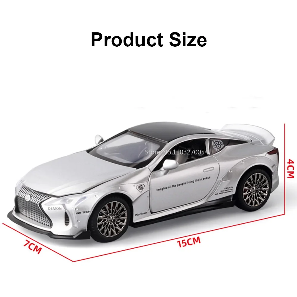 1:32 LEXUS LC500 Miniature Model Car Alloy Diecast Metal Rubber Tire Sound Light Pull Back Function Vehicles Collection Kids Toy 6