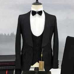 Men Suit for Wedding Luxury Jacket Vest Pants Three Piece White Black Shawl Lapel Single Breasted Slim Fit Blazer Custom Made