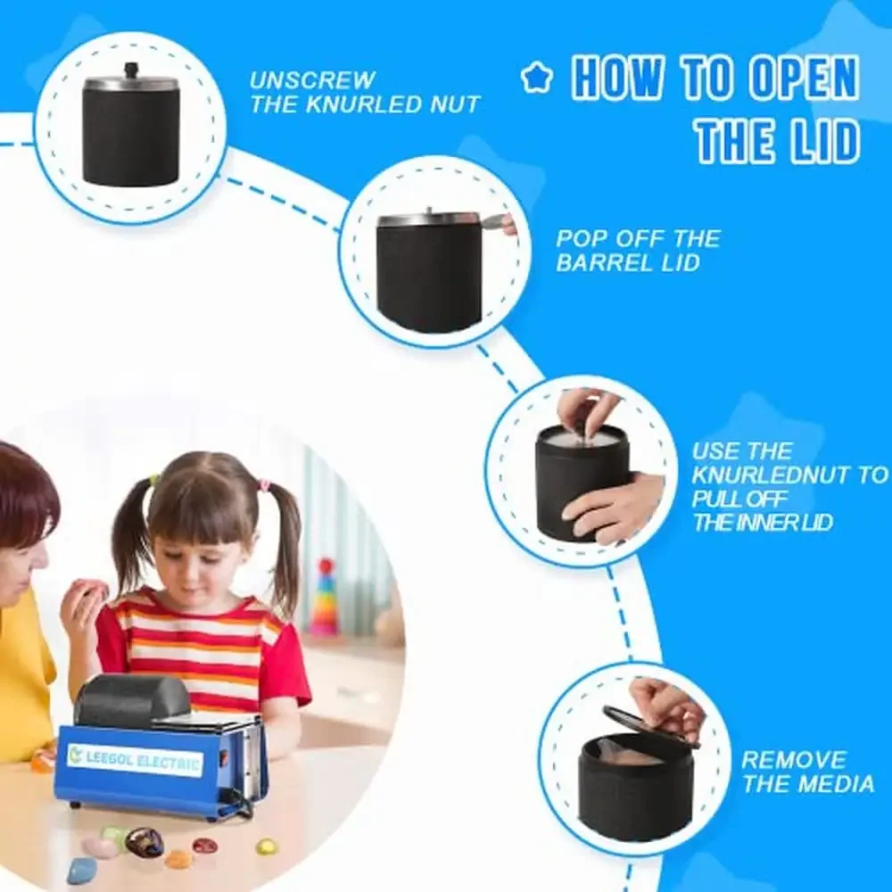 Single Drum Rock Tumbler 3LB Polishing Machine Kit Adults Kids Easy to Use and Maintain Leak Proof Rubber Barrel Fun Rock