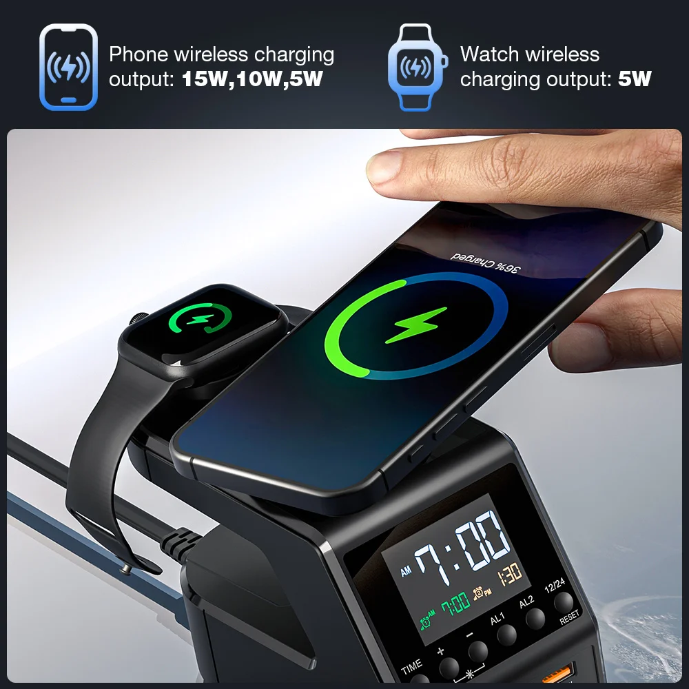 Blitzwolf BW-FW10 10-em-1 240W Carregador de despertador sem fio 2USB-A + 4USB-C PD3.1/3.0 QC4.0/3.0/2.0 PPS AFC SCP Carregador rápido