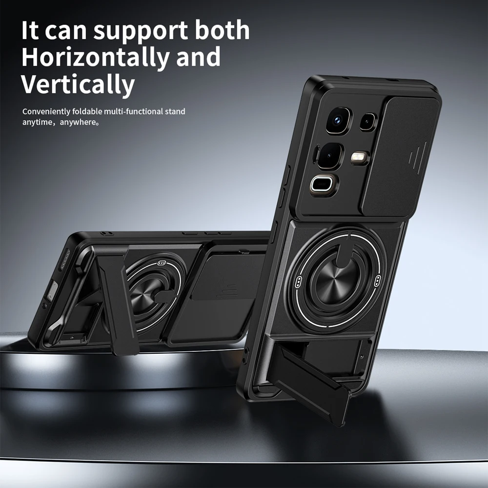Magnetic Phone Case with Slide Camera Protection and Upright Kickstand