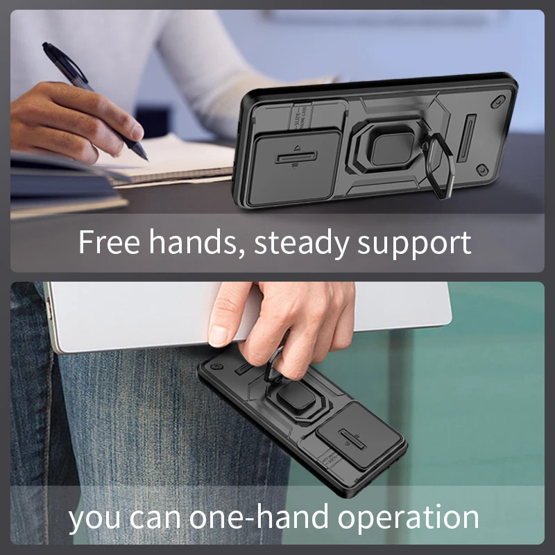 Slide Lens Armor Phone Case with Magnetic Holder - Durable Back Cover
