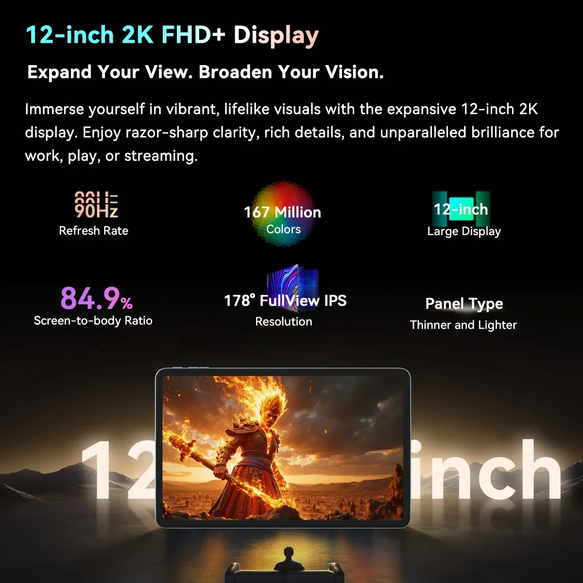 OSCAL Blackview MEGA 2 WIFI Tablet, 12'' 2K FHD+ Display 12GB RAM 256GB ROM 9000mAh Battery, 16MP Android 15 Tablets WIFI PC